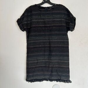 Zara Trafaluc Collection Short Sleeve Knit Stripe Sweater Fringe Dress Size XS